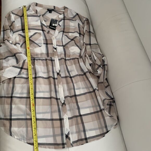NWT Torrid Plaid V-Neck 3/4 sleeve Roll Tab Button Up Blouse Size 1X - Picture 8 of 13